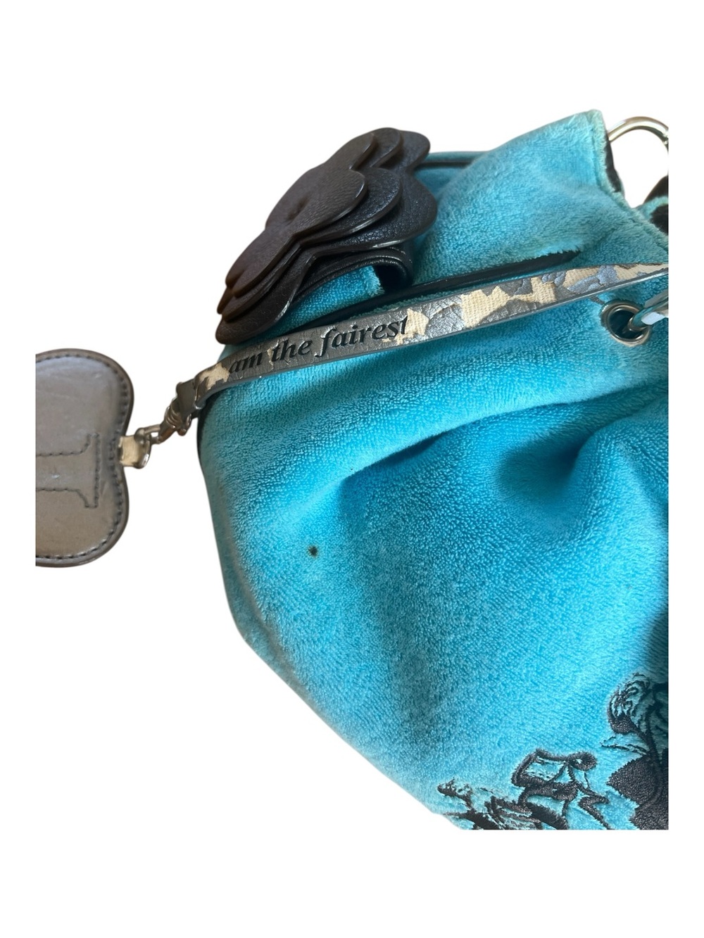 Juicy Couture Turquoise Suede Logo Chain-Accent Shoulder Bag - Picture 2 of 2